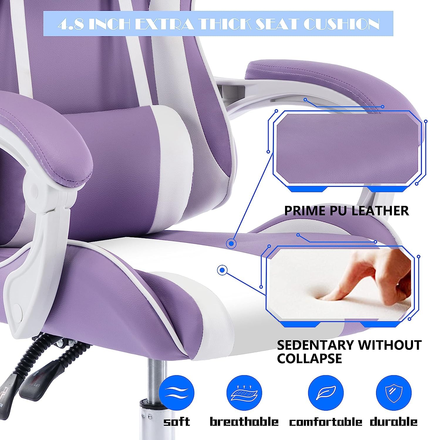 Amazon.com: Purple Gamer Chair 高背人體工學可調節賽車風格PU 皮革
